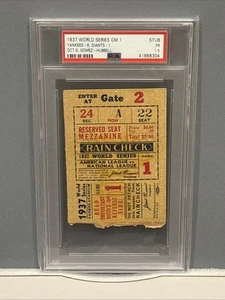 Juego 1 Serie Mundial 1937 - Yankees/Gigantes - Gómez/Hubbell -- Talón de boleto PSA 1.5 - Imagen 1 de 1