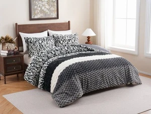 BLANCA BLACK STRIPE BLANKET EMBOSSED SHERPA SOFTY THICK WARM 3 PCS CALKING SIZE - Picture 1 of 5