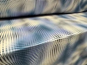 Polarfleece Stoff, Meterware - uni - psychedelischer Druck - blau & creme - Bild 1 von 3
