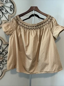 Top Campesino Antiguo Azul Marino Tostado Calado Bordado Fuera del Hombro 3XL - Imagen 1 de 10