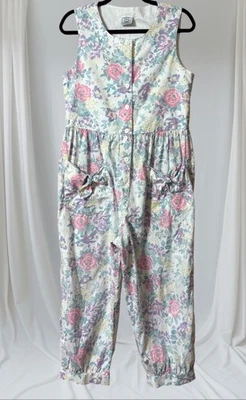 复古 Laura Ashley 连身裤 Cottagecore 口袋花卉 S 码全新无标签 — 第 1/4 张图片