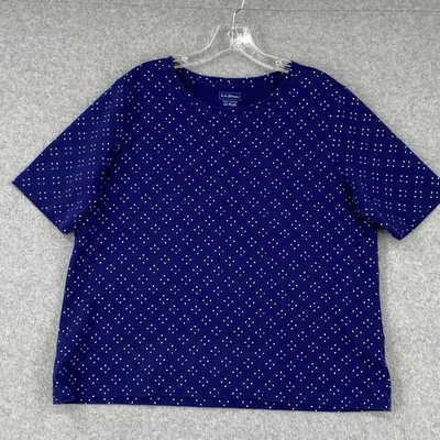 Camiseta LL Bean Top Mujer Plus 1X Azul Blanco Lunares Manga Corta Algodón Tejido Foto 1 de 4