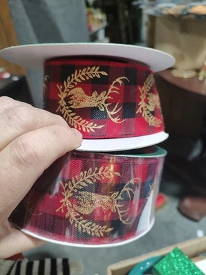 Member's Mark Christmas Premium Wired Ribbon 50 Yards 2.5 in Width With Deer - Image 1 of 4