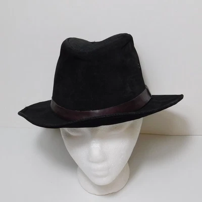 Tiara de couro vintage SEIFTER ASSOCIATES chapéu Fedora 100% camurça feita nos EUA tamanho M - Imagem 1 de 4
