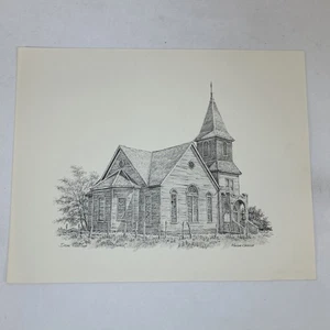 Dibujo a lápiz Country Church TX Manda Church firmado (impresión) 11" x 14" - Imagen 1 de 10
