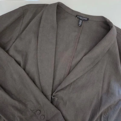 Chaqueta Blazer EILEEN FISHER Mujer Marrón Mezcla Lino Cierre Cremallera 3X Foto 1 de 4