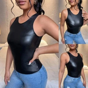 Women Glossy Shiny Vest Crop Tank Top Party Clubwear Rave Bustier Top Camisole - Picture 1 of 24
