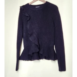DO+BE Rippstrick Pullover Pulli Rüschen asymmetrisch Schößchen Gr. Small schwarz - Bild 1 von 6