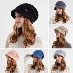 Short Brim Knitted Hat Soft Plush Ear Protection Casual Beanies  Autumn Winter - Picture 1 of 22