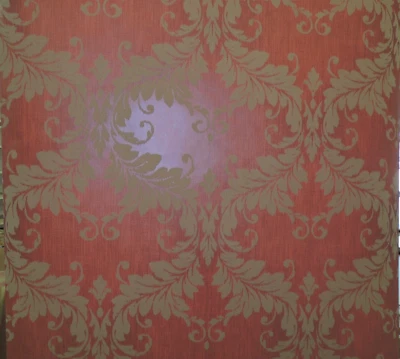 RED & TAN VINTAGE DAMASK UNPASTED VINYL WALLPAPER # G34132 - Image 1 of 4