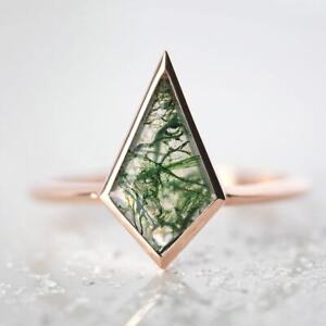 Natural Moss Agate Ring Sterling Silver Ring Kite Shape Promise Ring Girls Ring