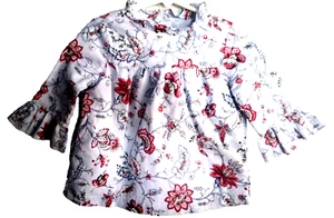 Janie and Jack 4y lined top, pastel blue red floral ruffle edge long sleeves - Picture 1 of 2