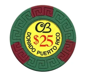 $25 CB CERROMAR BEACH GrnRd Hotel CASINO Chip DORADO Puerto Rico Large Key - Picture 1 of 2