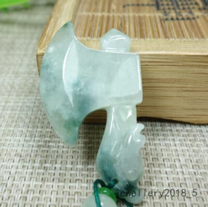 Certified Light green Burma 100% Natural A jadeite jade Pendant~Axe 斧头 府上有龙 - Picture 1 of 9
