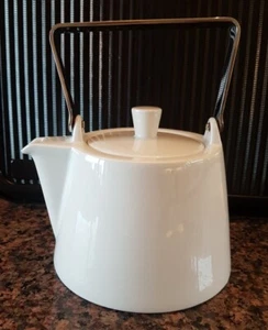 German Arzberg Sieger Design Tric White Porcelain Teapot~ Metal Handle 2pt - Picture 1 of 10
