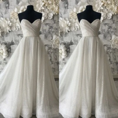 Brillantes Vestidos de Novia Brillo Una Línea Barrido Tren Playa Vestidos de Novia Foto 1 de 4