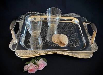 Orientalisches Tablett Servieren Arabien silber mit Griffen 41 x 30 cm Graviert - Bild 1 von 4