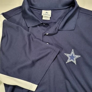 Polo Dallas Cowboys uomo grande abbigliamento autentico blu navy bianco logo ricamato - Foto 1 di 10