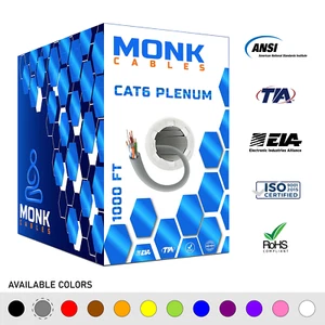 Cat6 Plenum 1000ft Cable Bulk CMP Internet Wire 23AWG 550MHz UTP Ethernet Gray - Picture 1 of 6
