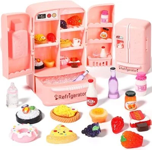 Dollhouse Mini Fridge Toy with Food Set, Kitchen Decor for Kids (Lovely Style) - Picture 1 of 6
