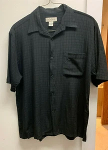 Crossings Brand Short Sleeve Button Casual Shirt Black Sz L - Picture 1 of 3