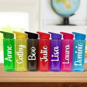 Flip Top Straw Personalised Named Water Drinks Bottle - School. Gym, Sports - Picture 1 of 2