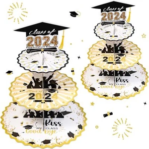 2x Graduation Cupcake Stands | Holds 50 | Black & Gold Cap Décor 🎓🧁 - Picture 1 of 7