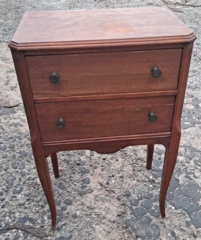Vintage Sewing Thread Cabinet Nightstand Table w/ drawer & spinning storage Cover