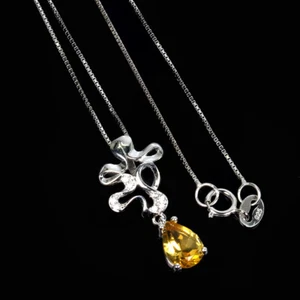 925 Sterling Silver Pear Yellow Citrine 8x6mm Simulated Cz Necklace - Picture 1 of 10