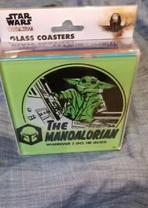 Mandalorian Star Wars glass coaster set, NIP set of 4 - Picture 1 of 3