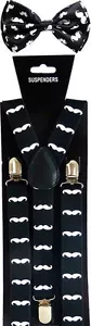 CONJUNTO COMBO DE COLGANTES de bigote y pajarita Unisex Suspendedor Ajustable Moño - Imagen 1 de 1