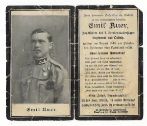 Sterbebild WK1 WW1 - Zugsführer Kaiserjäger Reg. gef. August 1918 am Pasubio - Bild 1 von 2
