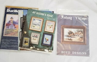 Bucilla Lighted Path Cross Stitch Kit + Pattern Books Ocean Lighthouse Fishing - Image 1 of 4