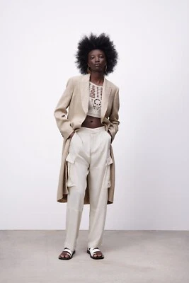 Zara - Women's Beige High-quality Linen Trench Coat  Size: S - Image 1 of 4