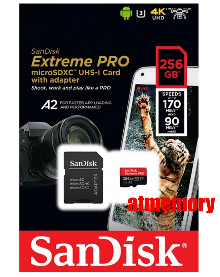 Sandisk Extreme Pro 256GB Micro SD SDXC Memory Card 170MB/s Class10 V30 U3 4K - Image 1 of 1