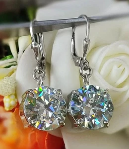 8.00 Ct White Real moissanite Solitaire Dangler Earrings, Great Shine & Luster - Picture 1 of 4