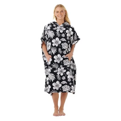 Poncho toalla con capucha Rip Curl para mujer estampado floral mixto Storm - negro/blanco Foto 1 de 4