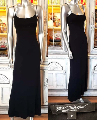 Vintage Betsey Johnson New York 90s Black Beaded Classic Long Maxi Slip Dress  S - Image 1 of 4