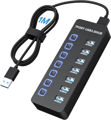 Likorlove USB Hub 3.0 mit 7 Ports und 100 cm Kabel USB Verteiler Einzelschalter - Bild 1 von 4