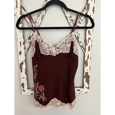 Y2K Cami Top Lace Trim Tank Floral Embroidered Sz Small Camisole - Image 1 of 4