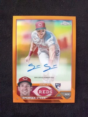 2023 Topps Chrome Update - Spencer Steer RC ORANGE REFRACTOR Auto #23/25! SSP - Image 1 of 3