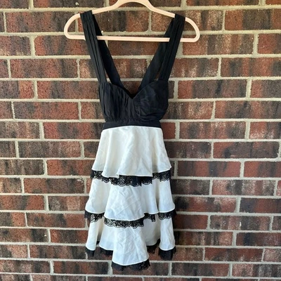 XS NWT Bebe Tiered Silk Lace Mini Dress Y2K Cutout Ruffle Party Lolita Coquette - Image 1 of 4