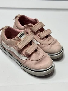 Vans Old Skool Sneaker Toddler Girls Size 9 Pink Hook & Loop Shoe Canvas - Picture 1 of 6
