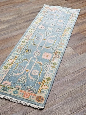 Alfombra turca Bohemia Oushak, alfombra contemporánea turca Oushak hecha a mano, 2x6 pies Foto 1 de 4