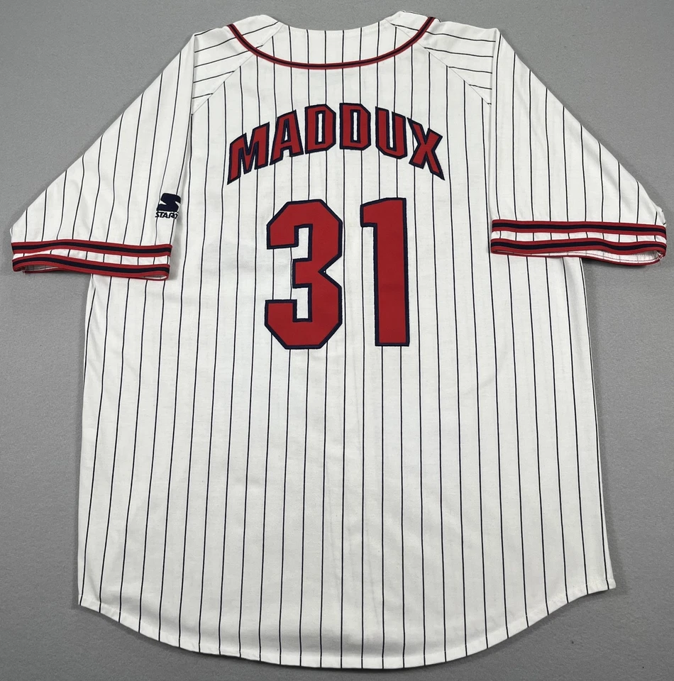 Camiseta deportiva vintage Starter Atlanta Braves Greg Maddux #31 para hombre XXL MLB prendedor a rayas Foto 1 de 4