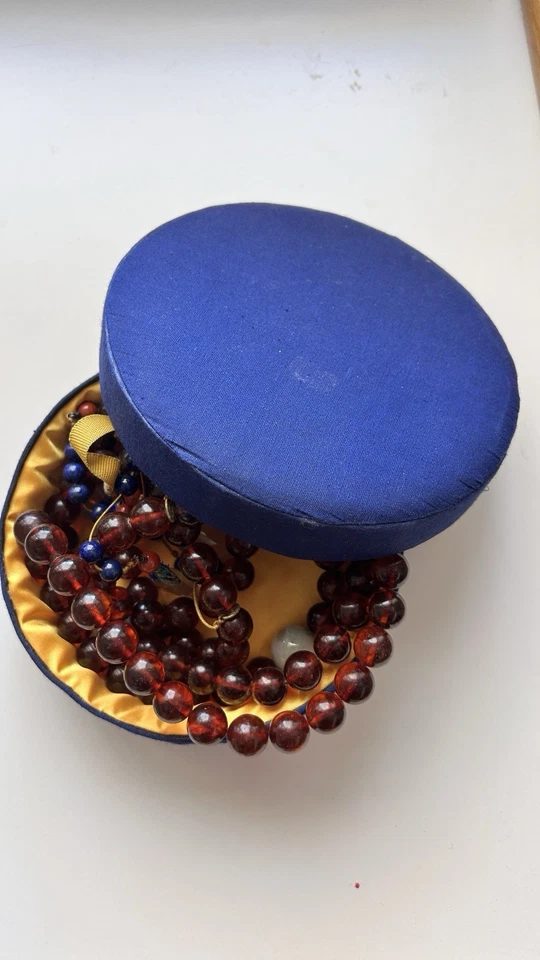 Colar Chao Zhu âmbar natural corte da dinastia Qing com caixa 108 contas âmbar 12 mm - Imagem 1 de 4