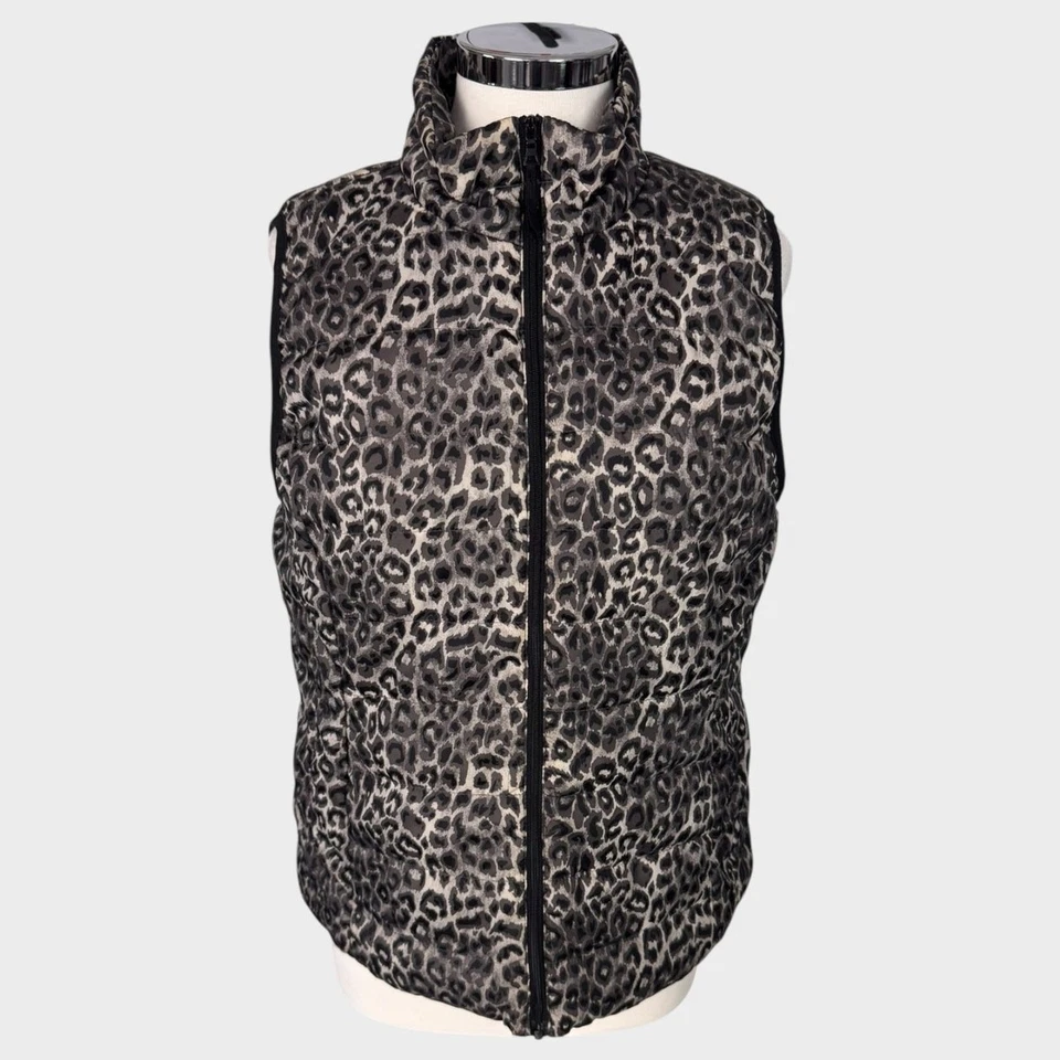 Rafaella Sport Mujer Grande Cremallera Completa Hinchado Negro Gris Guepardo Animal Print Foto 1 de 4