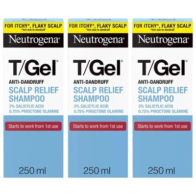 Neutrogena T/Gel Shampoo Antiforfora Sollievo Cuoio Capelluto Prurito Capelli Trattamento Confezione3x250ml