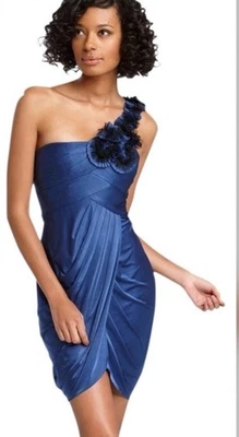 Vestido de cóctel BCBG Maxazria con vendaje en un hombro azul zafiro M nuevo sin etiquetas Foto 1 de 2