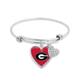 43430 Georgia Bulldogs Silver Amara Crystal Heart Silver Bangle Bracelet - Picture 1 of 1